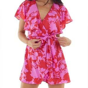 Vestique Floral Print Ruffled Open Back Romper